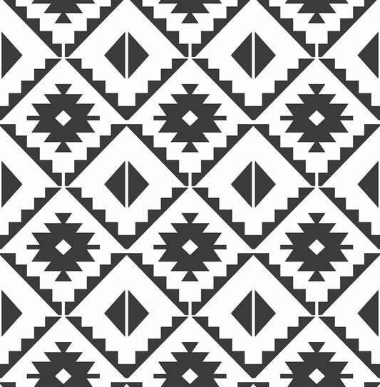 NW34200 NextWall NextWall Peel & Stick Wallpaper Southwest Tile Black