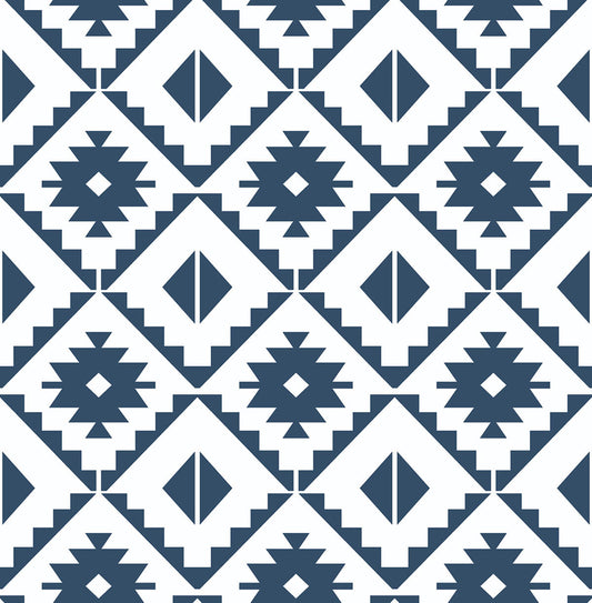 NW34202 NextWall NextWall Peel & Stick Wallpaper Southwest Tile Navy Blue