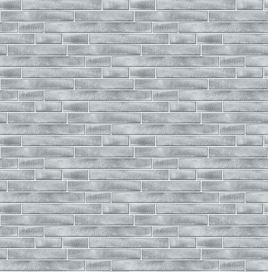 NW34608 NextWall NextWall Peel & Stick Wallpaper Brushed Metal Tile Silver