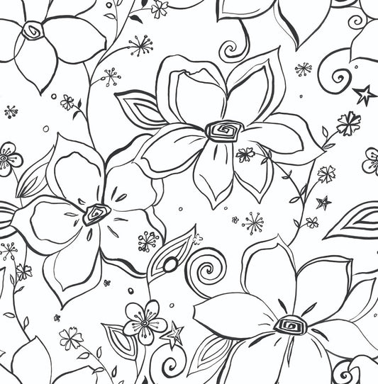 NW34900 NextWall NextWall Peel & Stick Wallpaper Linework Floral Black