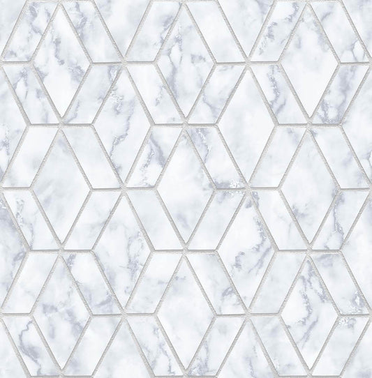 NW35700 NextWall NextWall Peel & Stick Wallpaper Marble Tile Gray & Metallic Silver