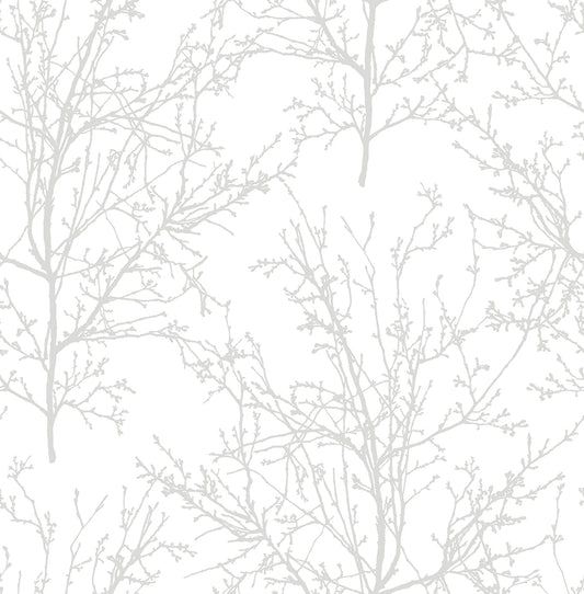 NW36118 NextWall NextWall Peel & Stick Wallpaper Tree Branches Pearl Gray