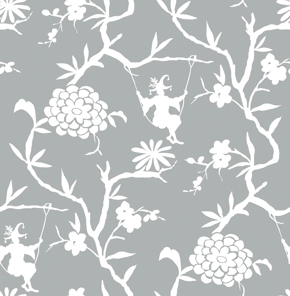 NW36608 NextWall NextWall Peel & Stick Wallpaper Chinoiserie Silhouette Metallic Silver