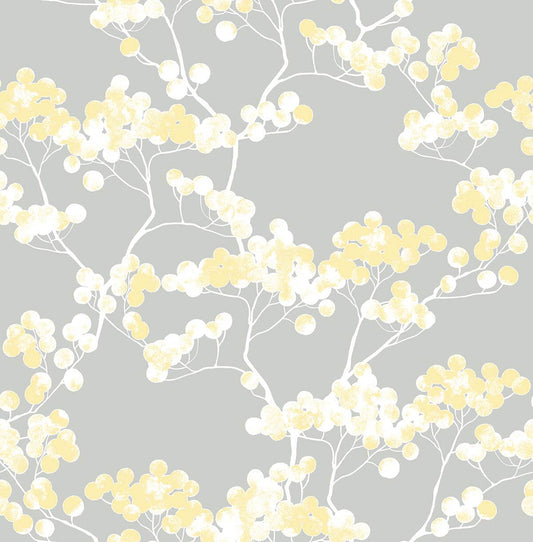 NW37203 NextWall NextWall Peel & Stick Wallpaper Cyprus Blossom Buttercup & Gray