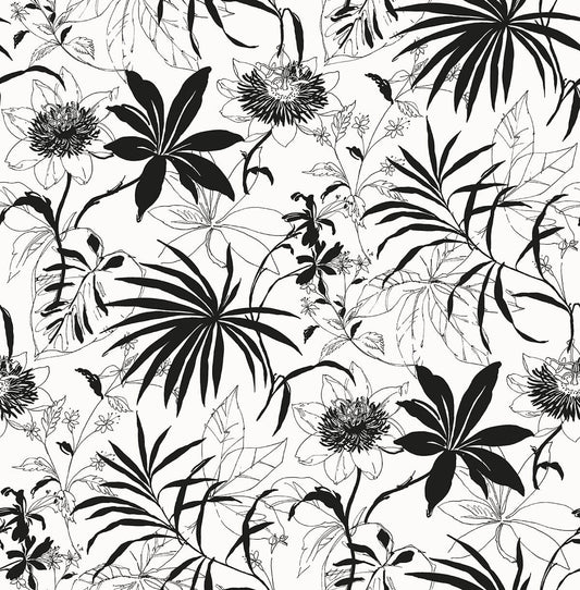 NW37300 NextWall NextWall Peel & Stick Wallpaper Tropical Garden Black & White