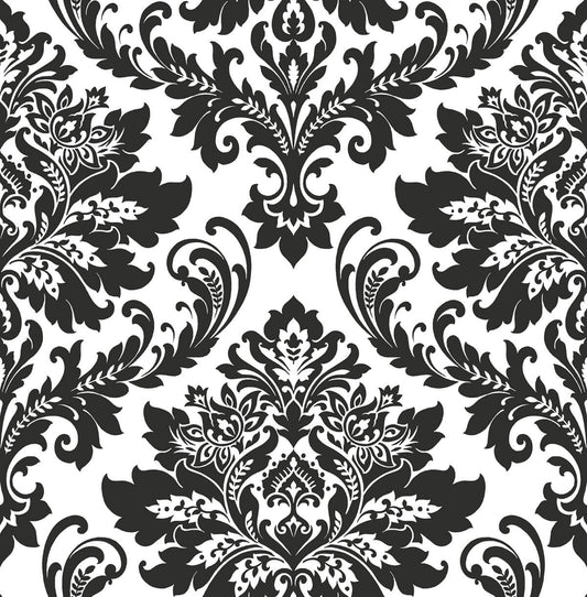 NW37400 NextWall NextWall Peel & Stick Wallpaper Damask Black & White