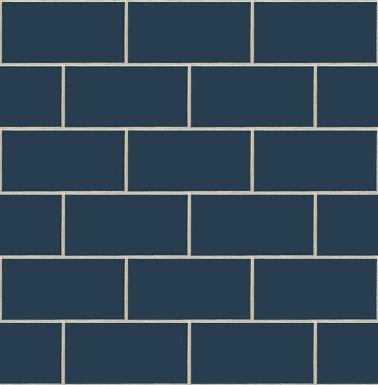 NW37602 NextWall NextWall Peel & Stick Wallpaper Retro Subway Tile Navy Blue