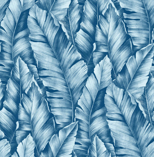 NW37902 NextWall NextWall Peel & Stick Wallpaper Baha Banana Leaves Regatta Blue