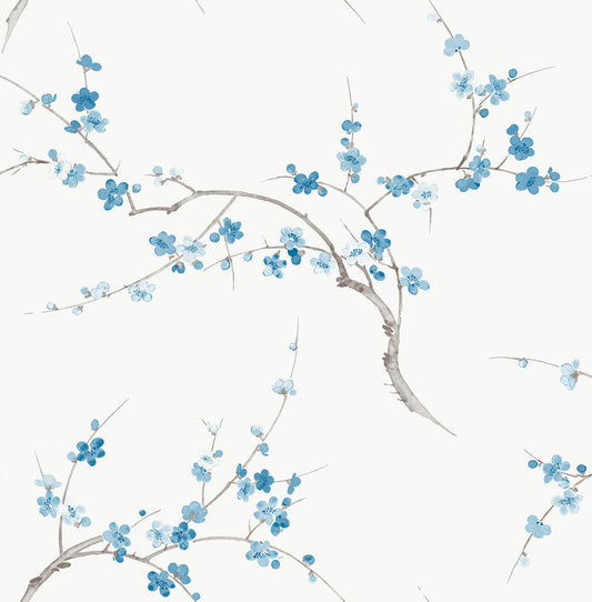 NW38302 NextWall NextWall Peel & Stick Wallpaper Cherry Blossom Floral Pacific Blue & White
