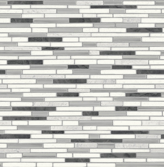 NW38410 NextWall NextWall Peel & Stick Wallpaper Faux Mosaic Strip Tile Wrought Iron & Gray