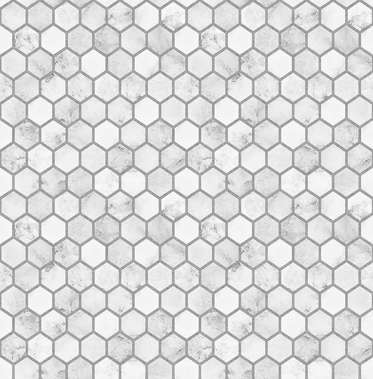 NW38710 NextWall NextWall Peel & Stick Wallpaper Marble Hexagon Carrara & Argos Grey