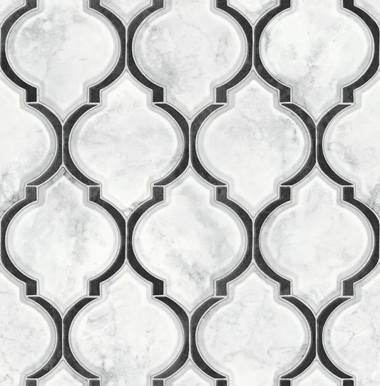 NW39300 NextWall NextWall Peel & Stick Wallpaper Marbled Ogee Onyx & Carrara