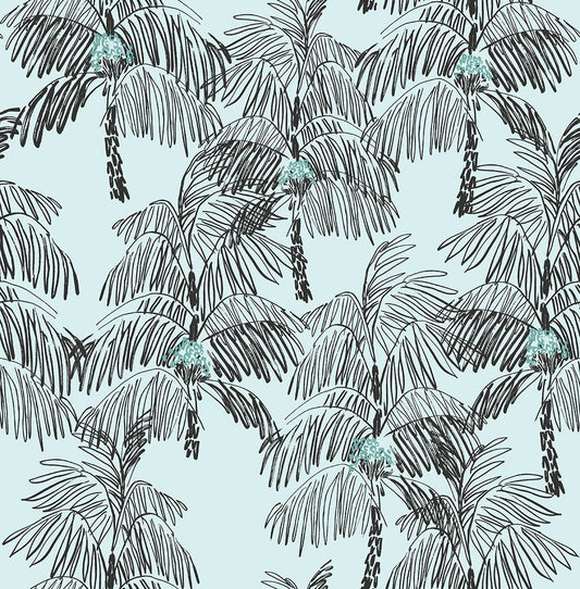 NW40012 NextWall NextWall Peel & Stick Wallpaper Palm Beach Sky Blue & Black