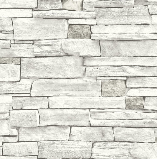 NW40200 NextWall NextWall Peel & Stick Wallpaper Stacked Stone Arctic Grey