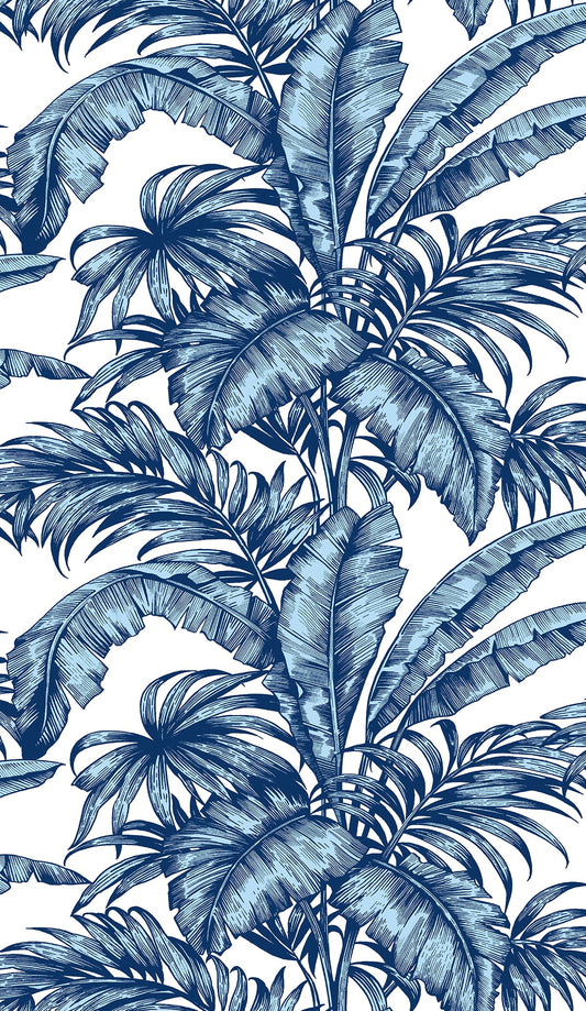 NW40402 NextWall NextWall Peel & Stick Wallpaper Palm Jungle Marine Blue