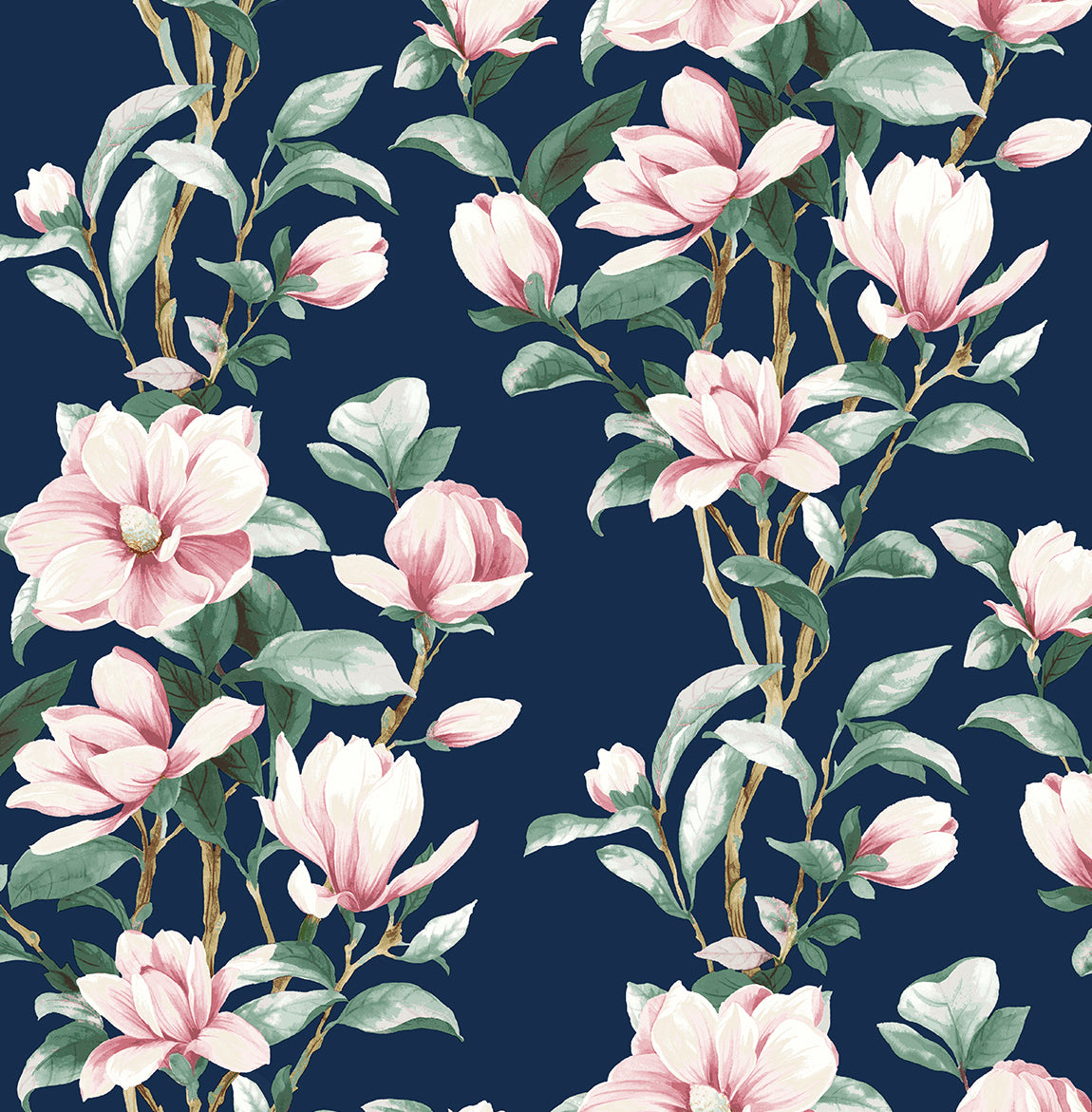 NW41402 NextWall NextWall Peel & Stick Wallpaper Magnolia Trail Navy & Blush
