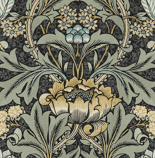 NW41510 NextWall NextWall Peel & Stick Wallpaper Acanthus Floral Charocal & Goldenrod