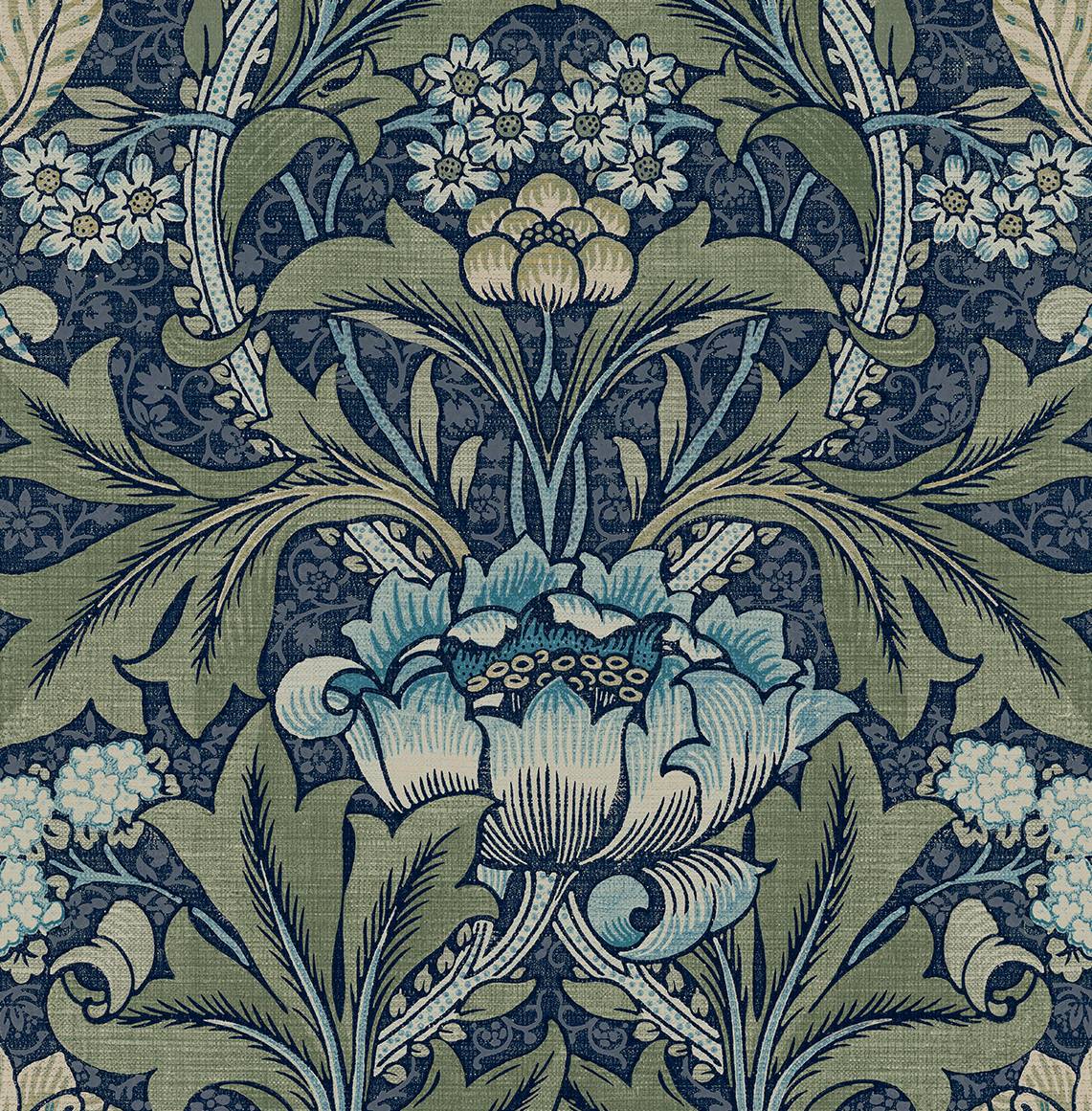 NW41512 NextWall NextWall Peel & Stick Wallpaper Acanthus Floral Denim & Sage