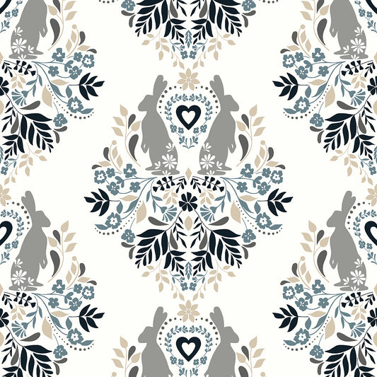 NW41808 NextWall NextWall Peel & Stick Wallpaper Spring Damask Bluestone & Grey