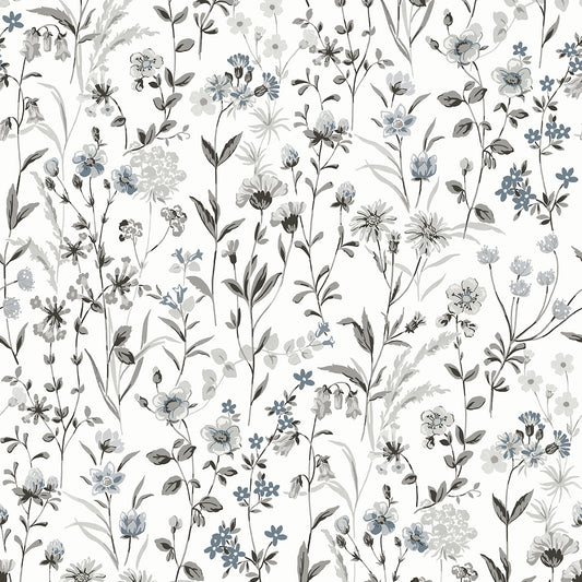 NW41900 NextWall NextWall Peel & Stick Wallpaper Wildflowers Charcoal & Bluestone