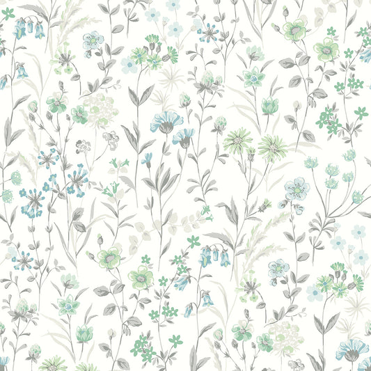 NW41924 NextWall NextWall Peel & Stick Wallpaper Wildflowers Dew Drop & Spring Green