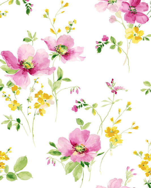 NW42201 NextWall NextWall Peel & Stick Wallpaper Watercolor Windflower Cerise Pink & Marigold