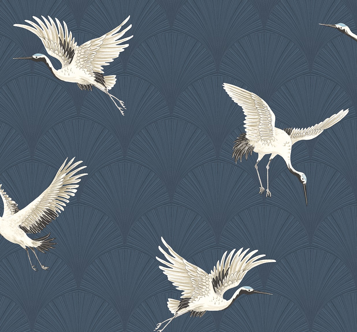 NW42802 NextWall NextWall Peel & Stick Wallpaper Cranes Denim Blue