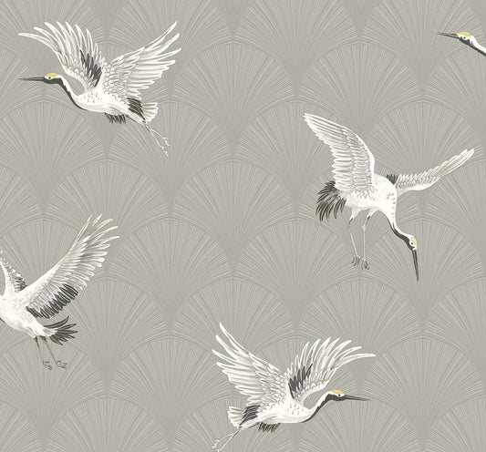 NW42808 NextWall NextWall Peel & Stick Wallpaper Cranes Argos Grey