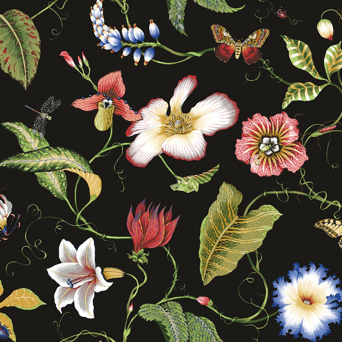 NW43000 NextWall NextWall Peel & Stick Wallpaper Summer Garden Floral Jet Black
