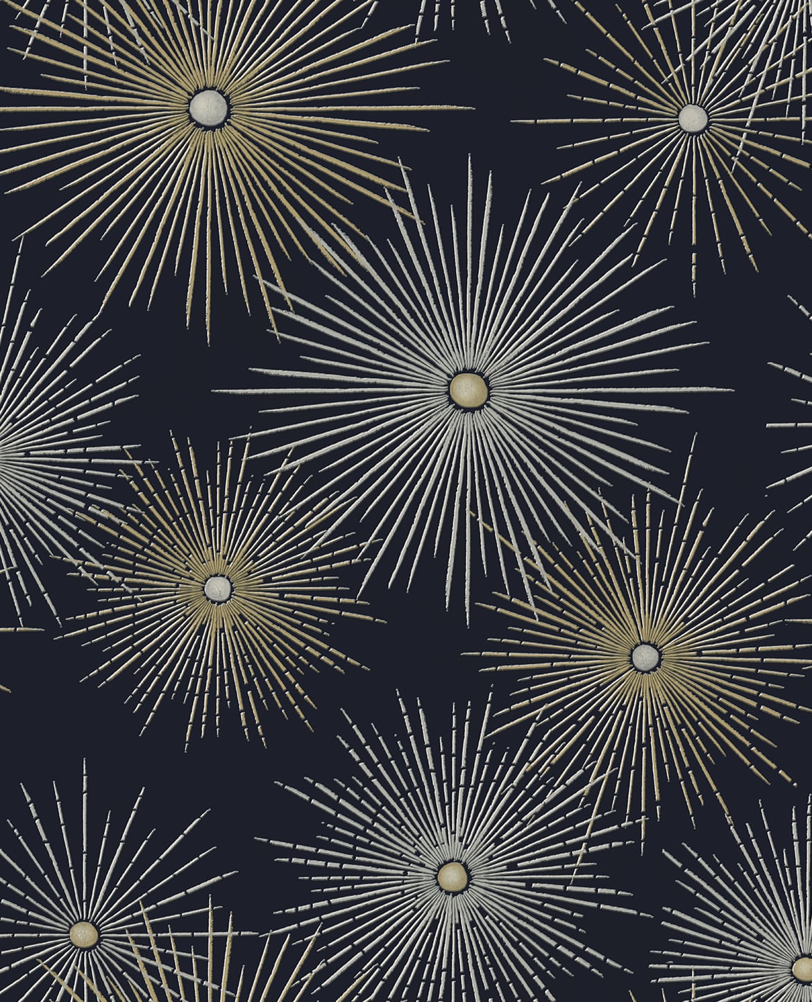 NW43102 NextWall NextWall Peel & Stick Wallpaper Starburst Geo Midnight & Gold