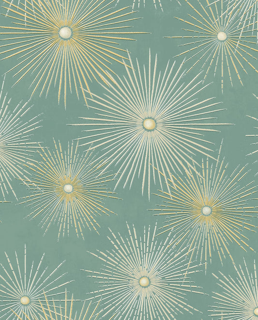 NW43104 NextWall NextWall Peel & Stick Wallpaper Starburst Geo Teal & Metallic Gold