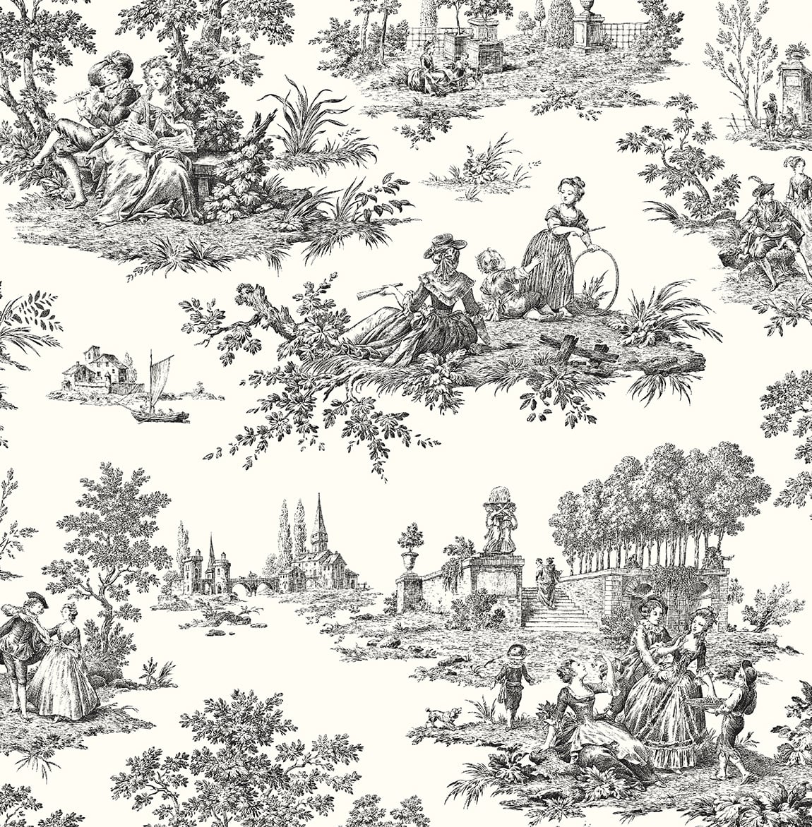 NW43300 NextWall NextWall Peel & Stick Wallpaper Chateau Toile Inkwell