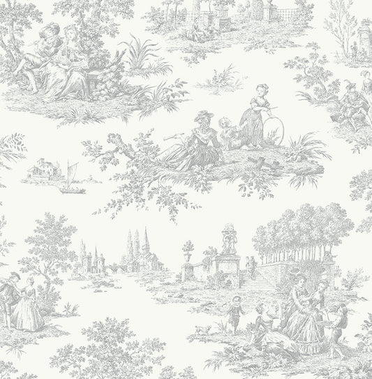 NW43308 NextWall NextWall Peel & Stick Wallpaper Chateau Toile Argos Grey