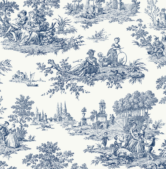 NW43312 NextWall NextWall Peel & Stick Wallpaper Chateau Toile Navy Blue