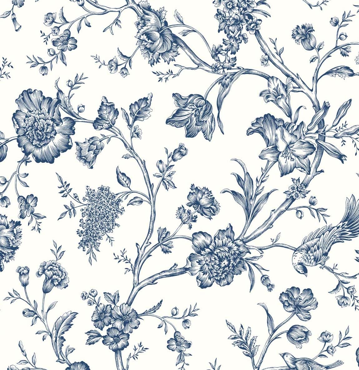 NW43402 NextWall NextWall Peel & Stick Wallpaper Jasmine Chinoiserie Navy Blue