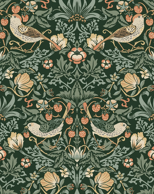 NW43704 NextWall NextWall Peel & Stick Wallpaper Aves Garden Forest Green