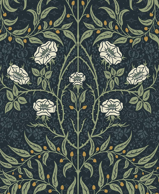 NW43902 NextWall NextWall Peel & Stick Wallpaper Stenciled Floral Navy & Sage