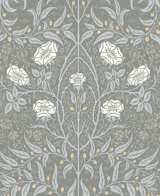 NW43908 NextWall NextWall Peel & Stick Wallpaper Stenciled Floral Alloy Grey