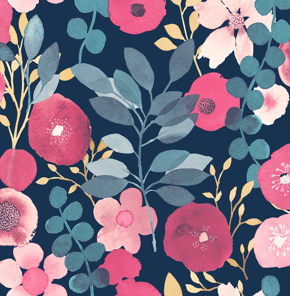 NW44002 NextWall NextWall Peel & Stick Wallpaper Garden Dance Navy & Magenta