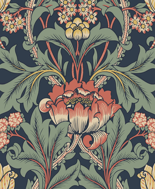 NW44402 NextWall NextWall Peel & Stick Wallpaper Primrose Floral Denim Blue & Auburn