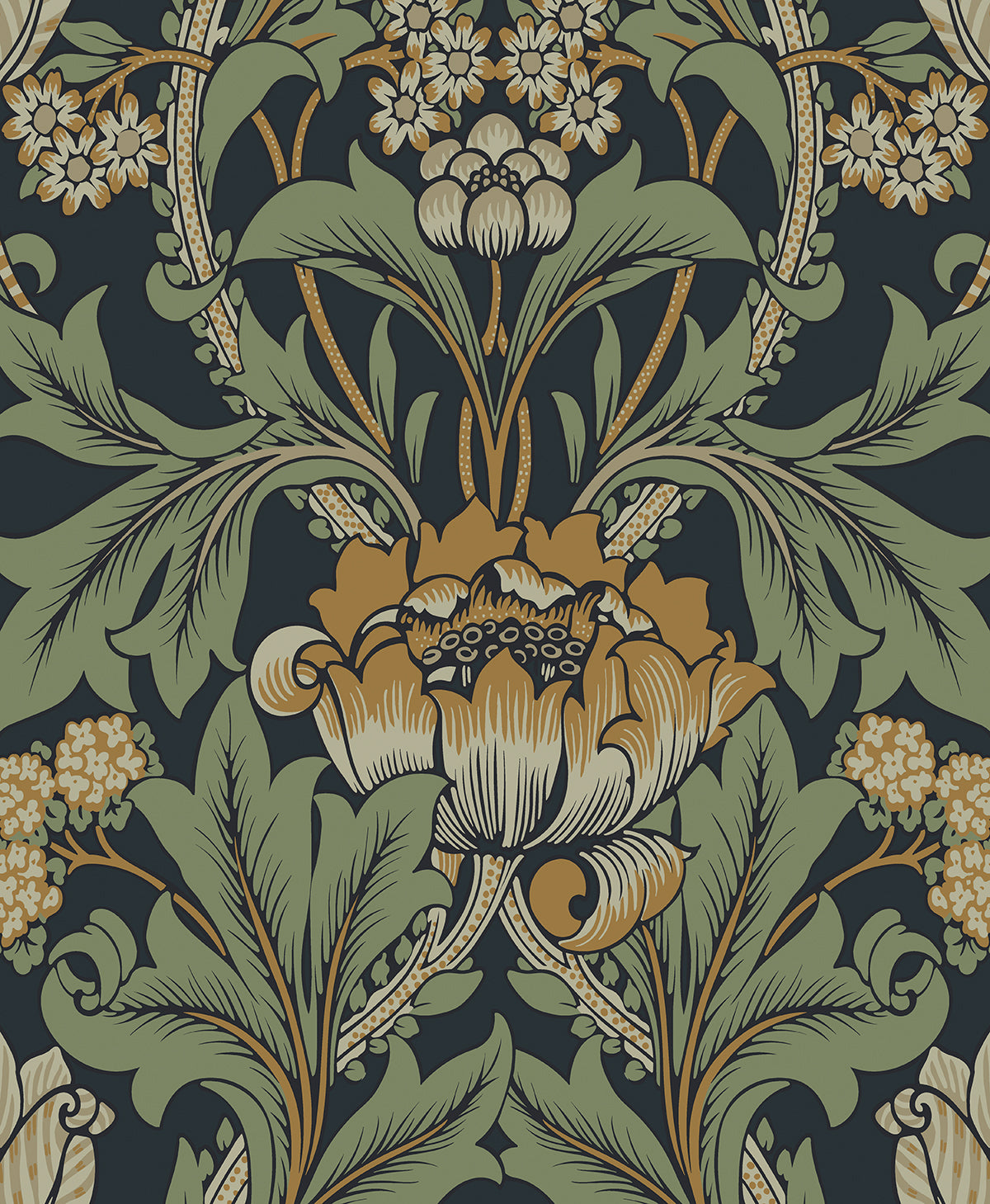 NW44404 NextWall NextWall Peel & Stick Wallpaper Primrose Floral Midnight Blue & Goldenrod