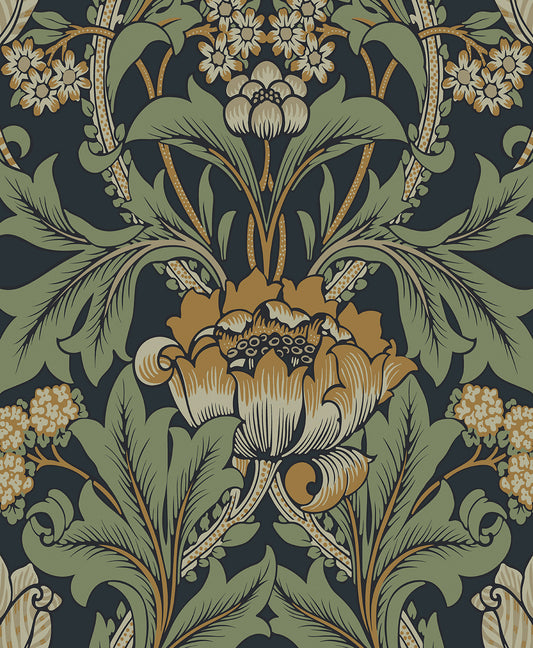 NW44404 NextWall NextWall Peel & Stick Wallpaper Primrose Floral Midnight Blue & Goldenrod