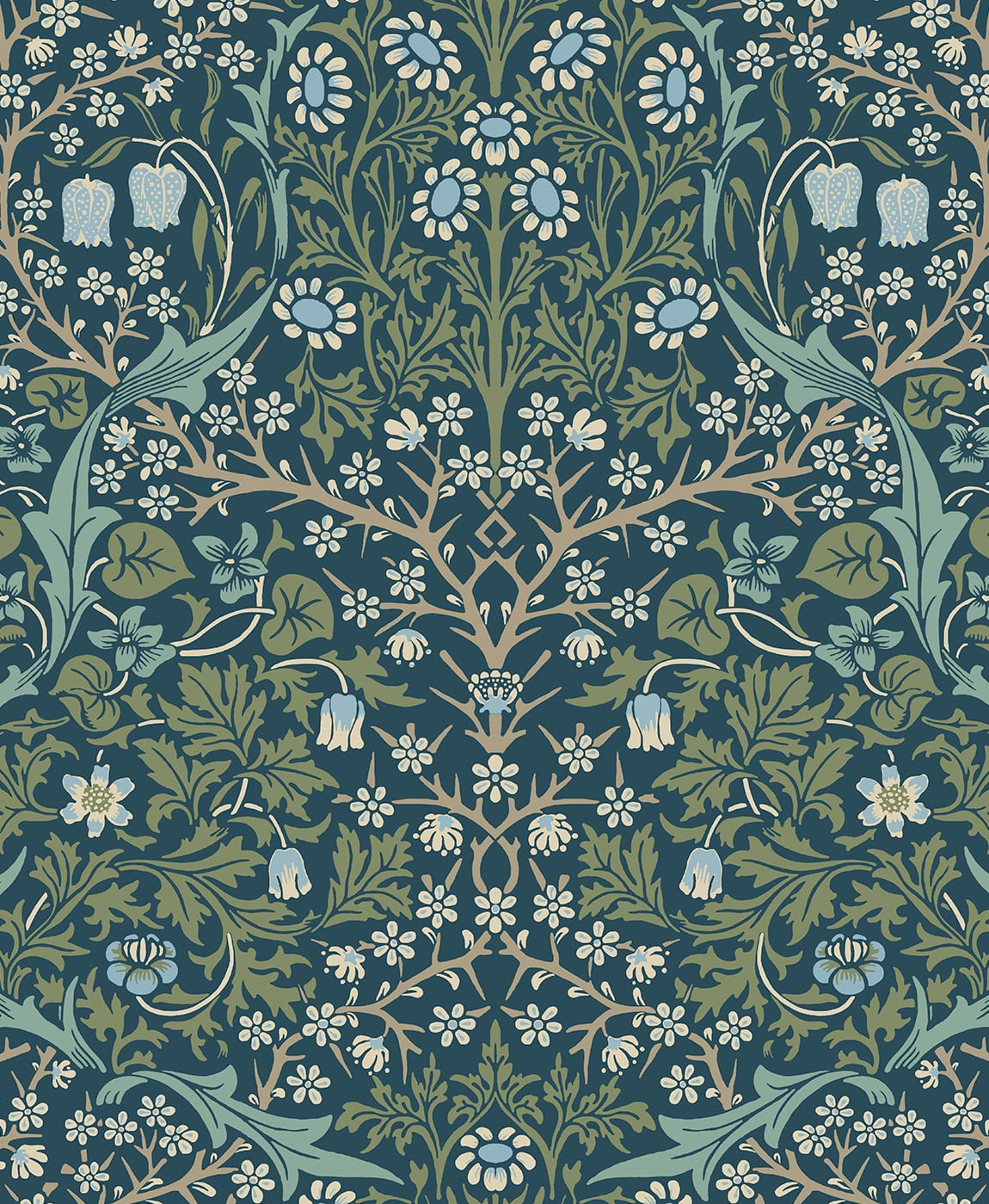 NW44502 NextWall NextWall Peel & Stick Wallpaper Victorian Garden Prussian Blue & Moss Green
