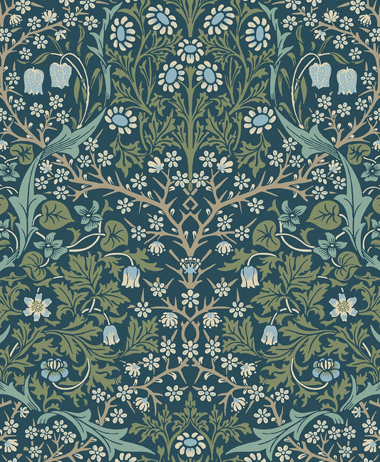 NW44502 NextWall NextWall Peel & Stick Wallpaper Victorian Garden Prussian Blue & Moss Green