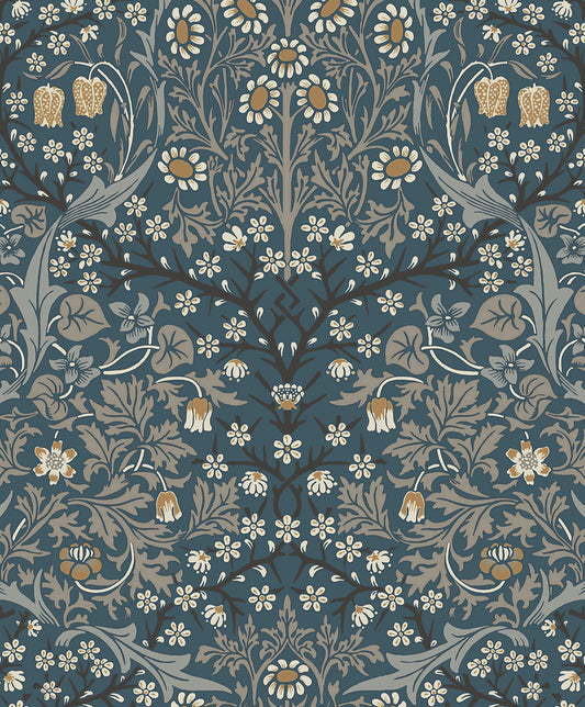 NW44512 NextWall NextWall Peel & Stick Wallpaper Victorian Garden Aegean Blue & Warm Stone