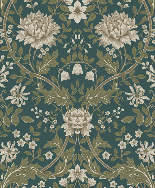 NW44604 NextWall NextWall Peel & Stick Wallpaper Honeysuckle Trail Teal & Moss Green