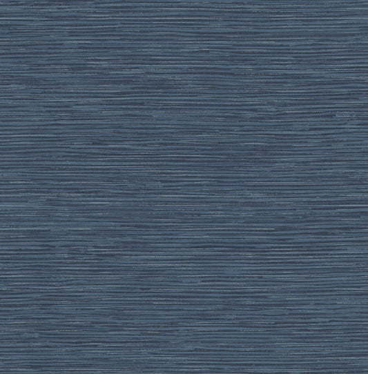 NW44702 NextWall NextWall Peel & Stick Wallpaper Cyrus Faux Grasscloth Naval Blue & Metallic Silver