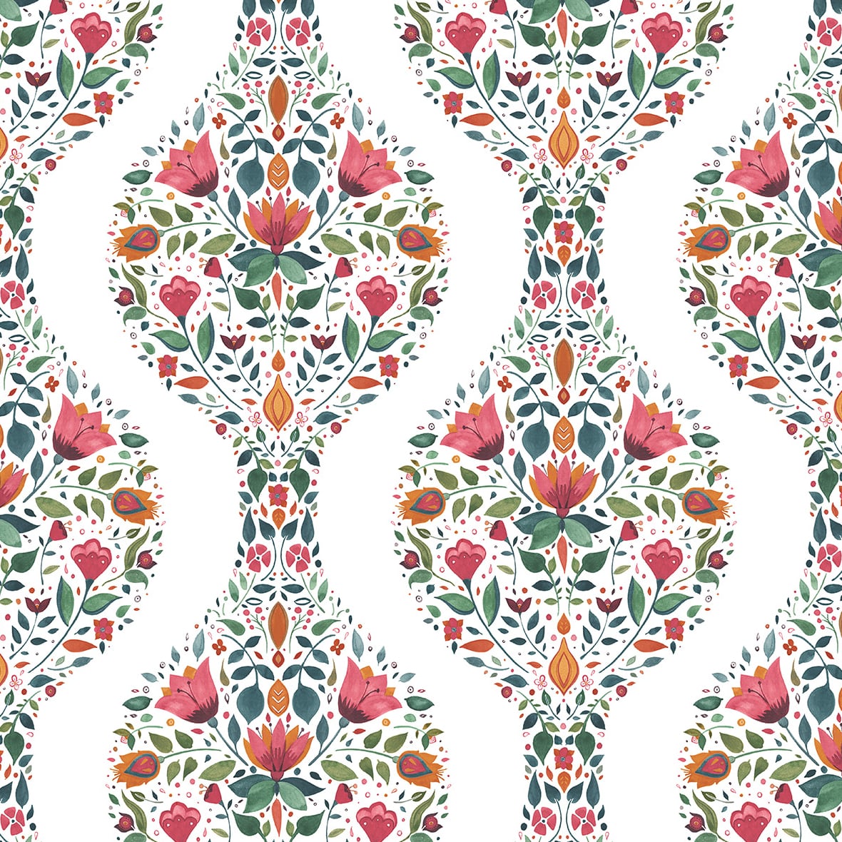 NW45001 NextWall NextWall Peel & Stick Wallpaper Floral Ogee Rose Pink & Spruce