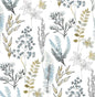 NW45404 NextWall NextWall Peel & Stick Wallpaper Wild Garden Glacier Blue & Matte Brass