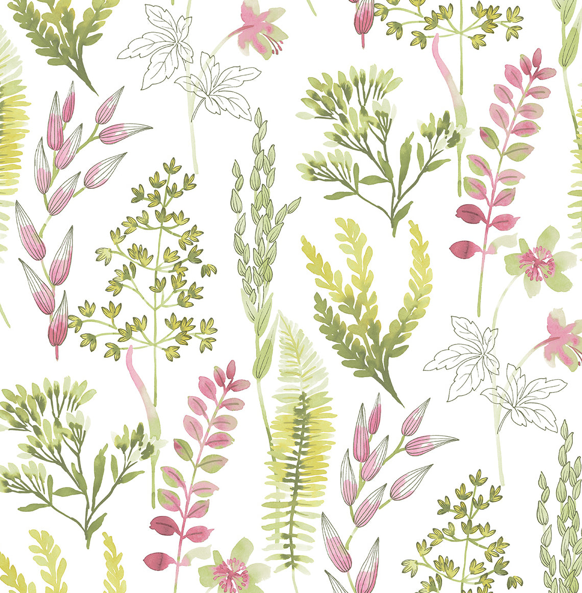 NW45407 NextWall NextWall Peel & Stick Wallpaper Wild Garden Lemongrass & Posy Pink